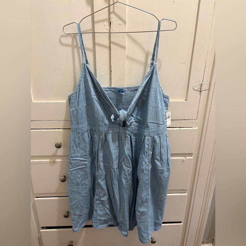 NWT Old Navy 2X Light Washed Denim Sleeveless Tie-Front Mini Dress
